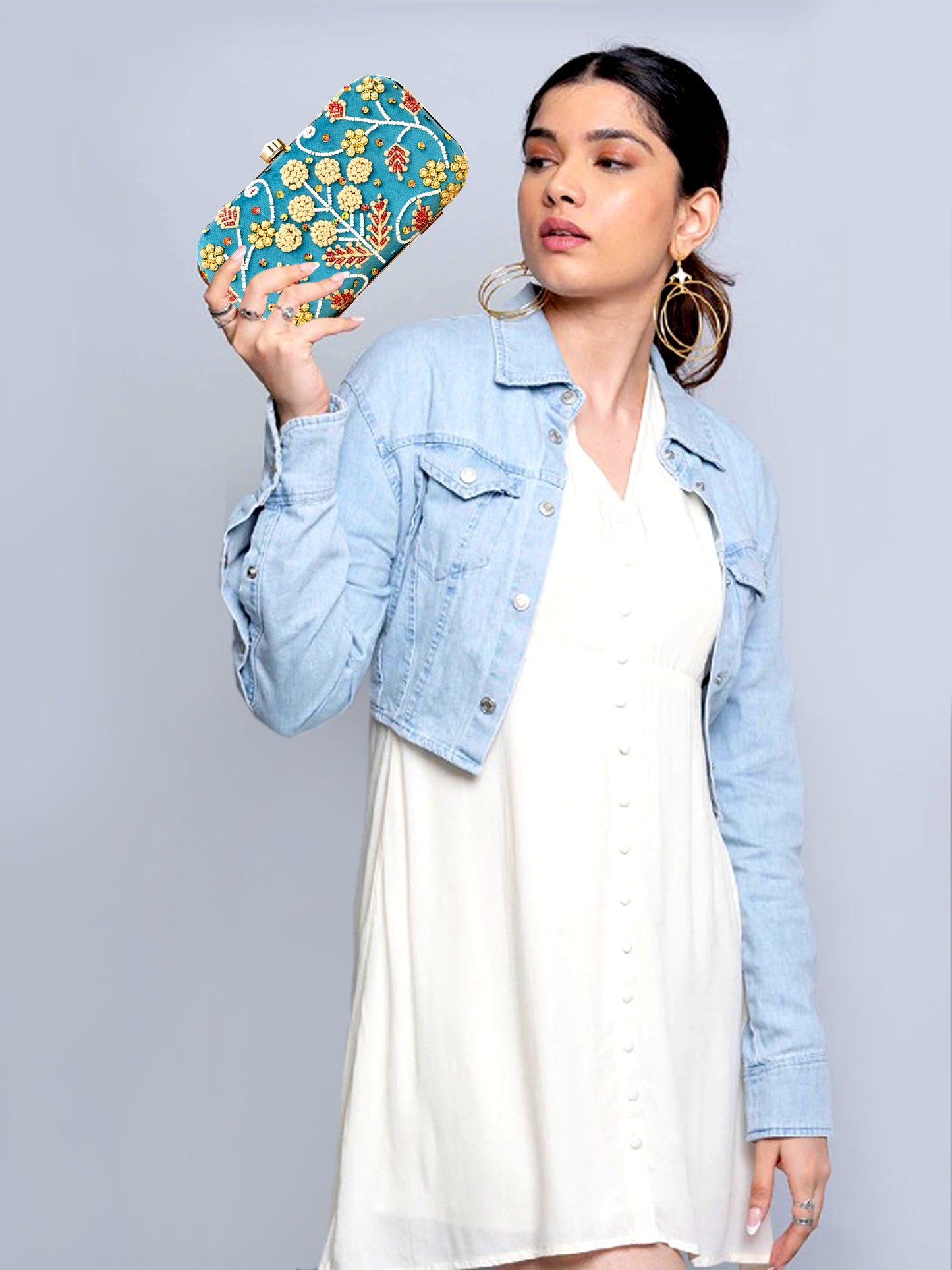 women blue color designer handmade clutch box purse