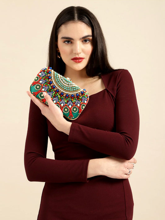 Multicolor rhinestone latest design women and girls partywear clutch box purse