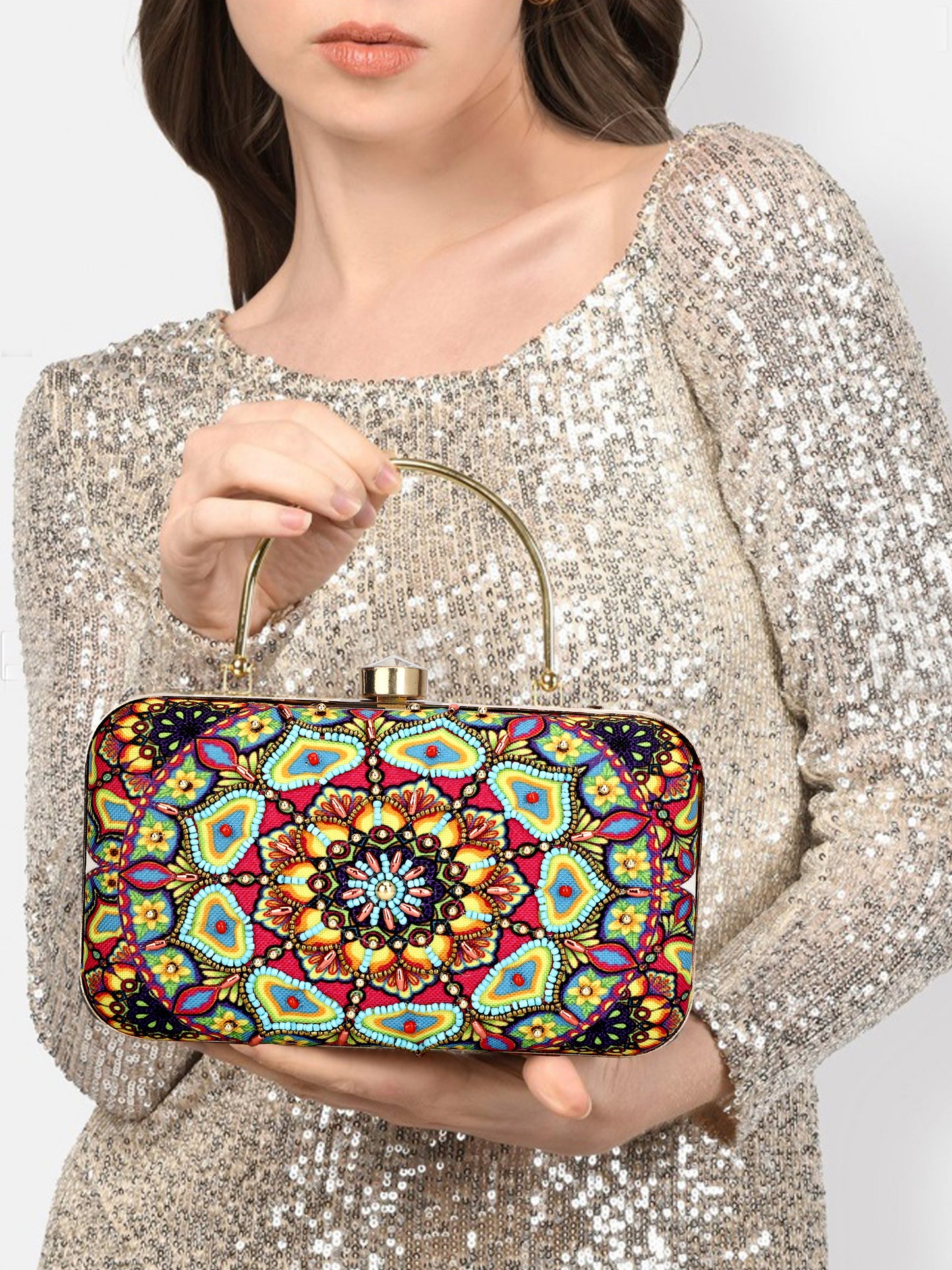 women Beaded print design latest style clutch purse