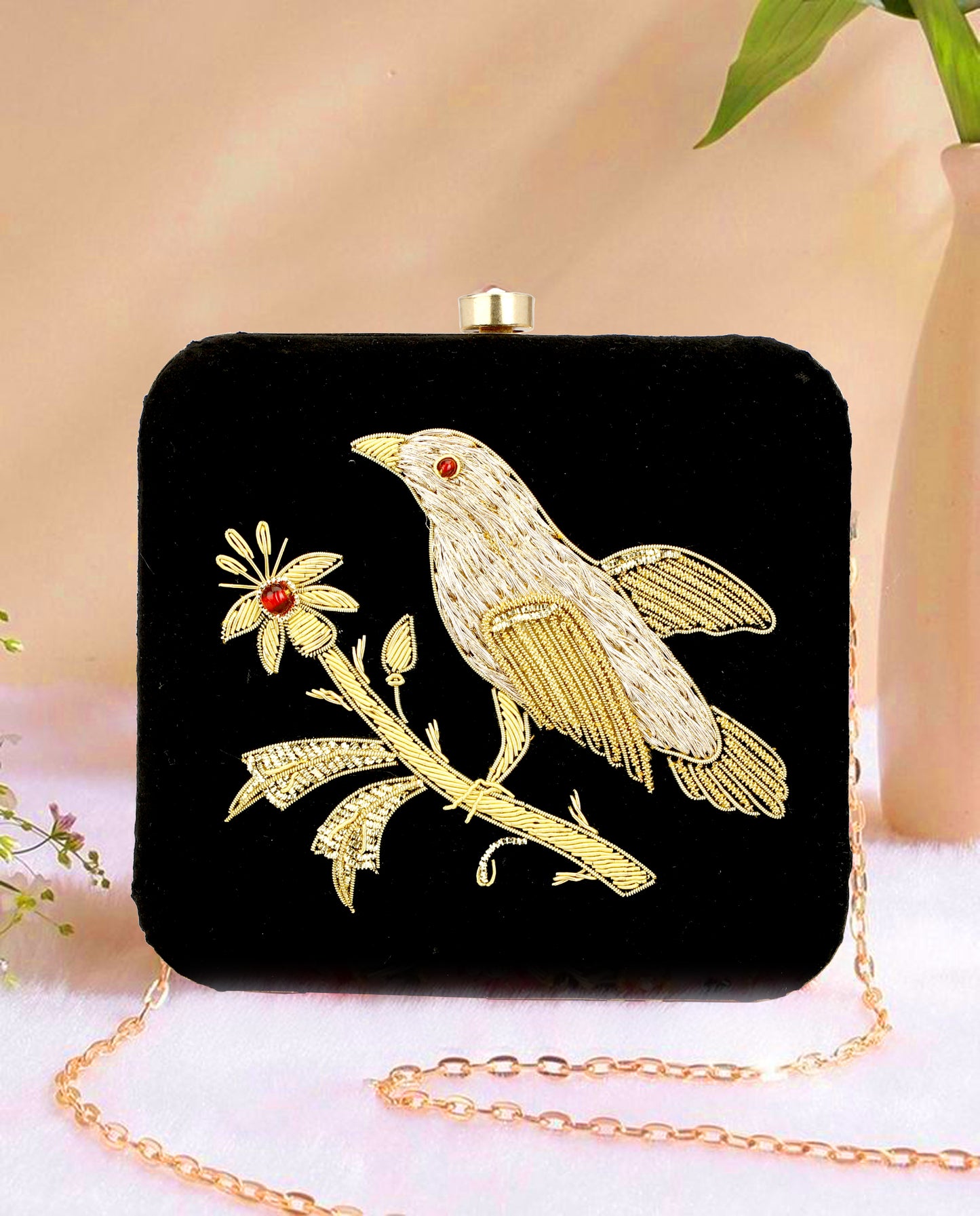 Designer women black color clutch box purse