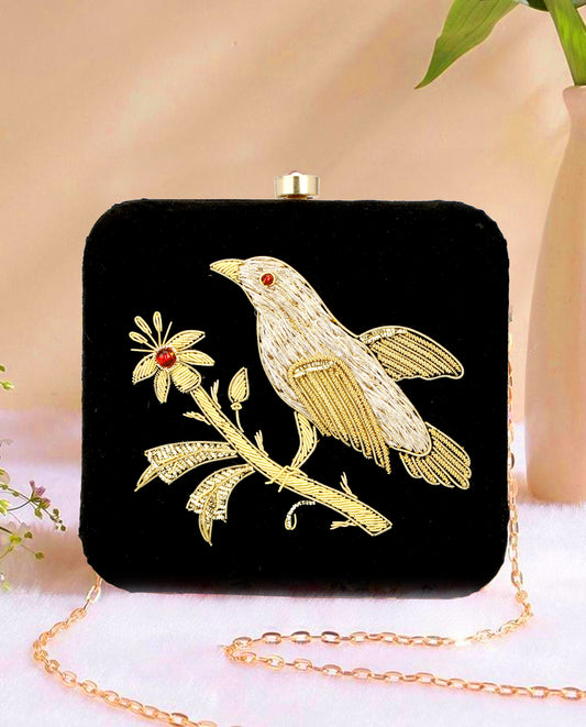 Designer women black color clutch box purse