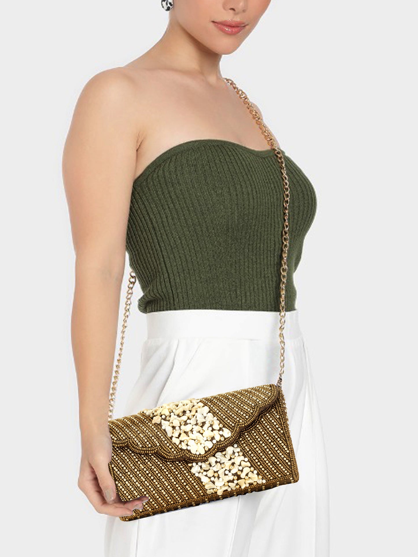 Women's Glitter Floral Rhinestone Beaded Evening Party Clutch Wedding Bag Wallet