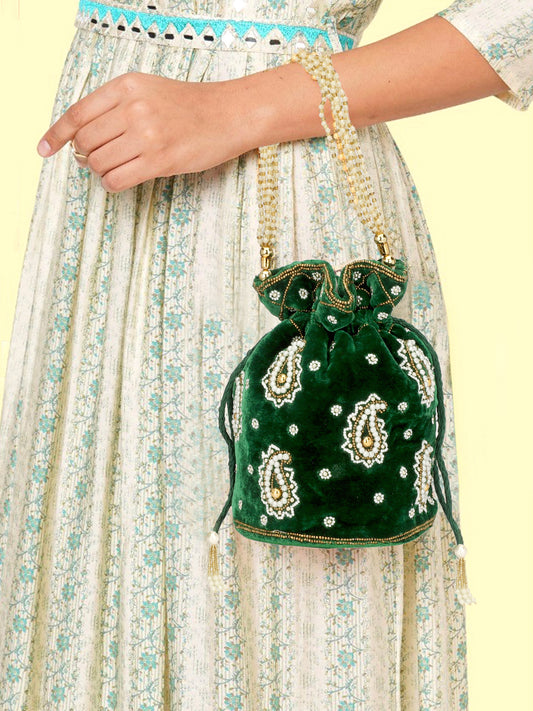 women bridal green potli bag