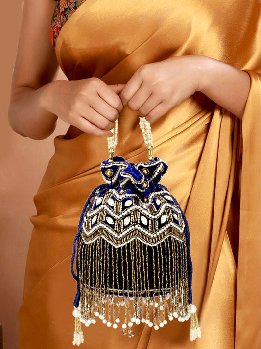 women latest design fringe style potli bag