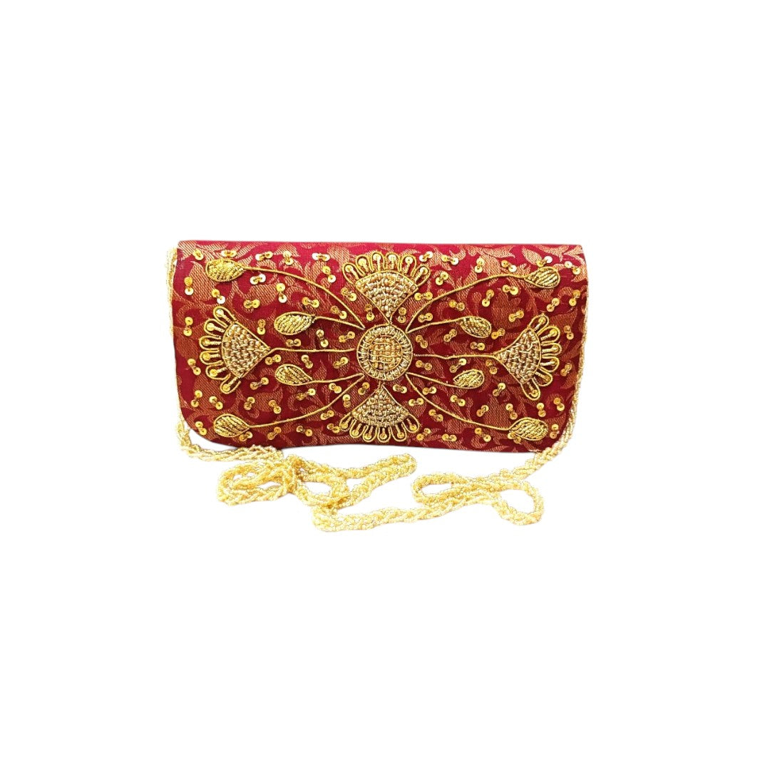 Women's Clutch with hand work  Handle-Bridal Ethnic Traditional Casual Purse/Clutch/Handbag (8 x 5 x 2 inch)