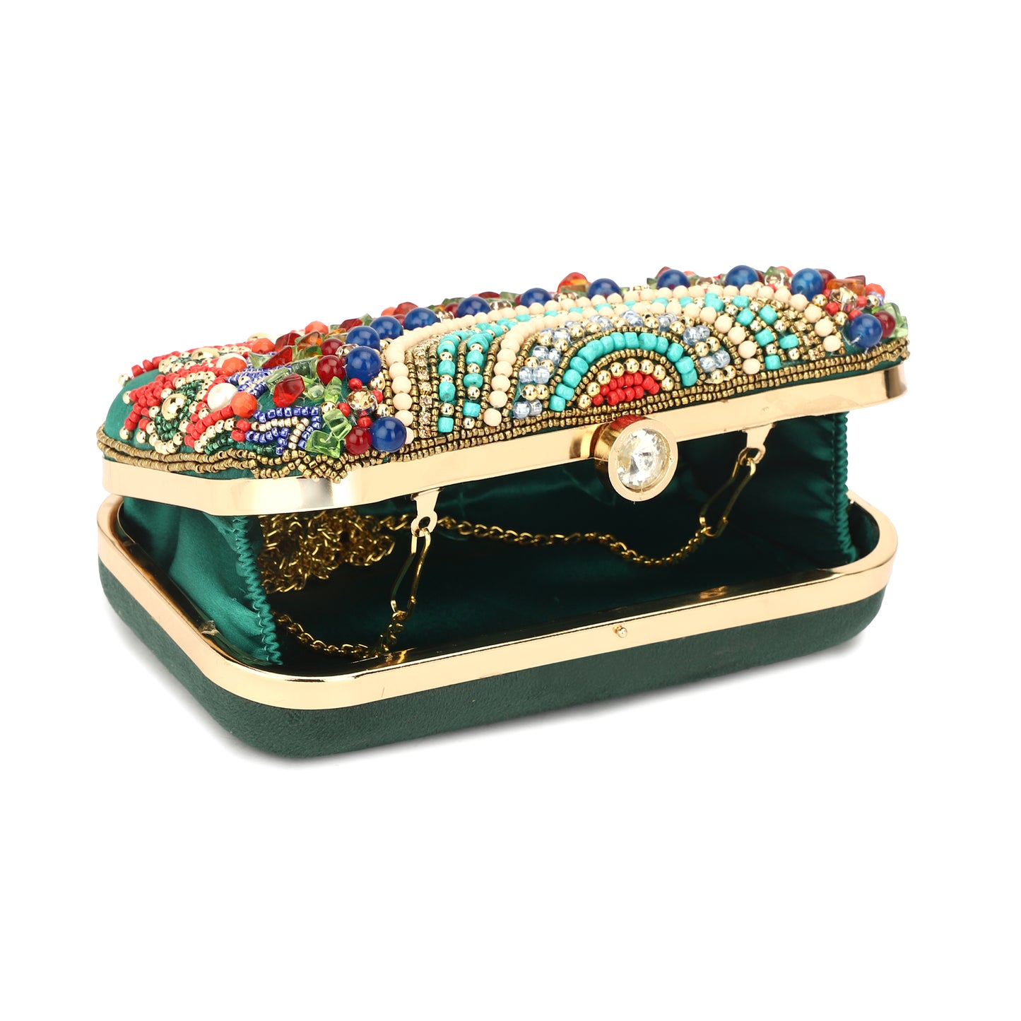 Multicolor rhinestone latest design women and girls partywear clutch box purse