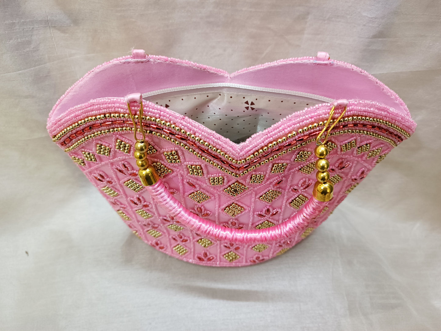 Women's pink beads Floral Rhinestone Beaded Evening Party Clutch Wedding Bag Wallet