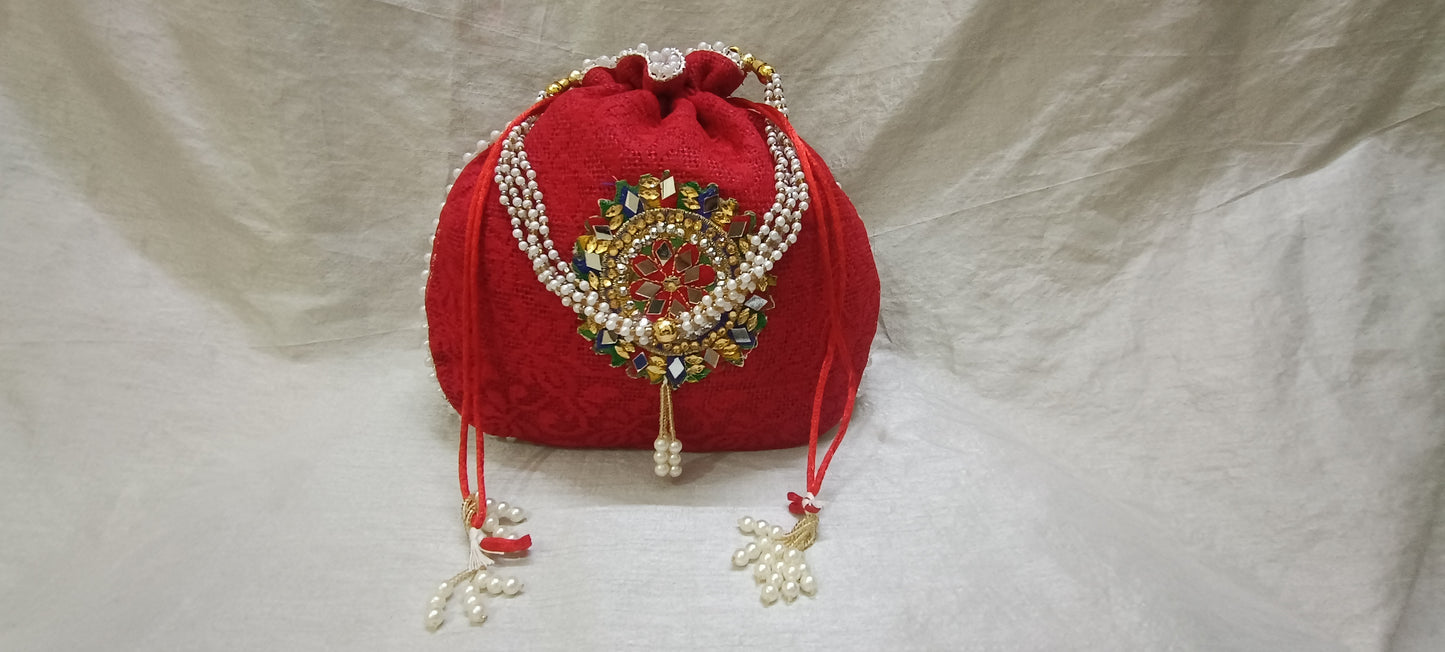 Designer women embroidered work jute potli bag