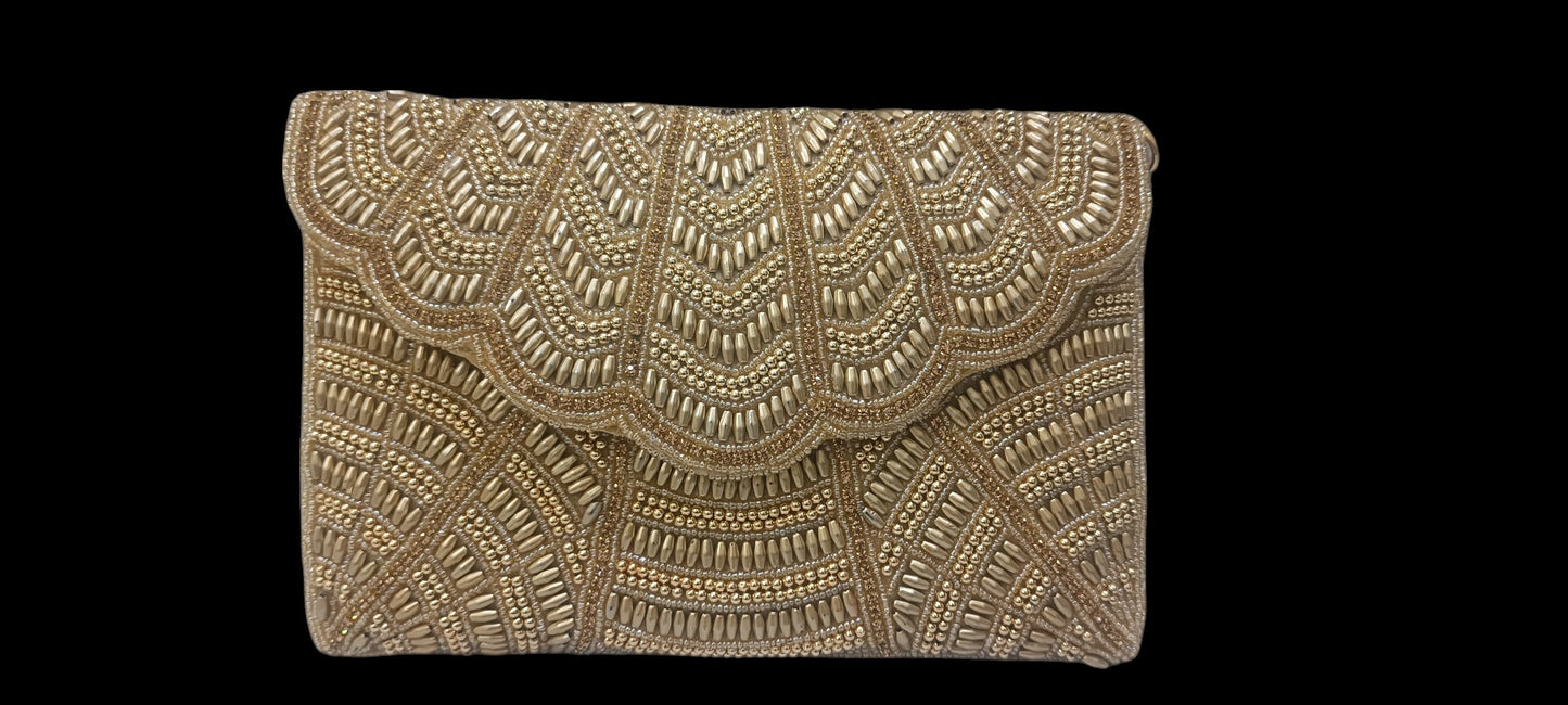 women gold color partywear stylish clutch purse