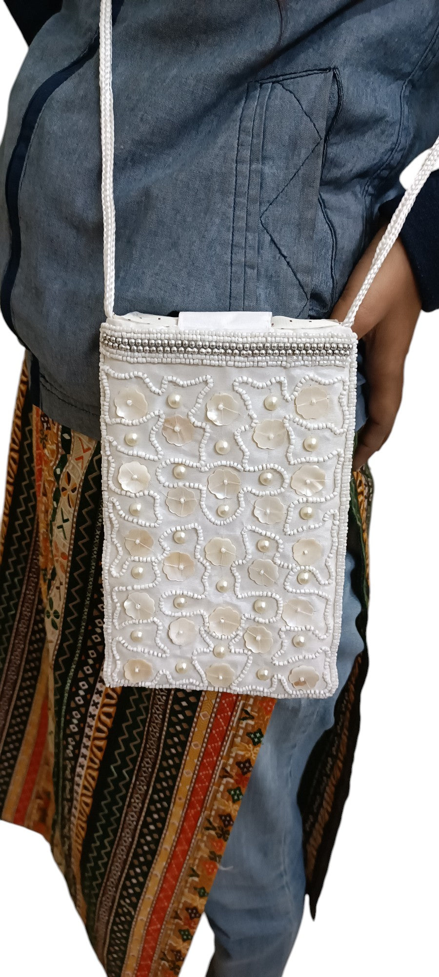MOP work white color women sling style mobile pouch bag