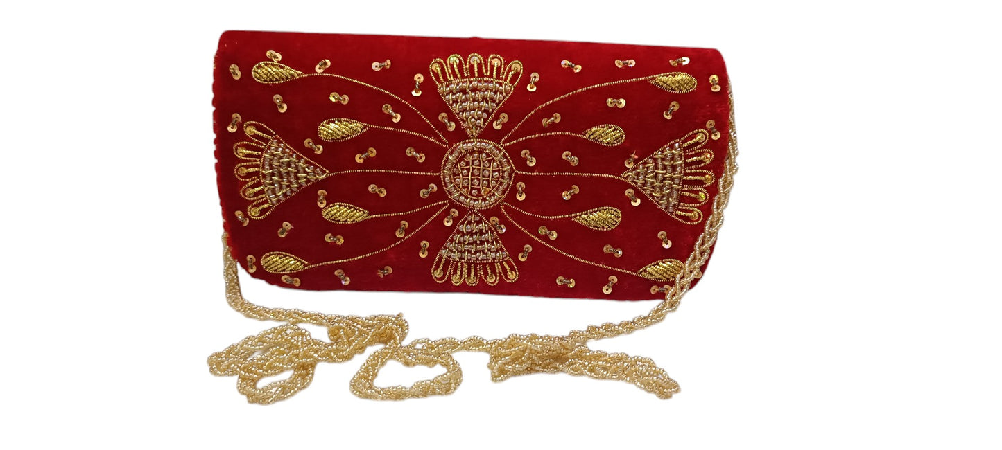 women red velvet wedding sling bag cum clutch purse