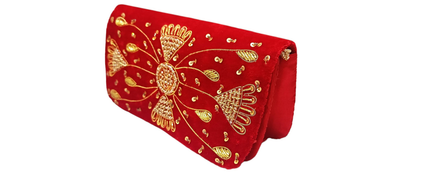 women red velvet wedding sling bag cum clutch purse