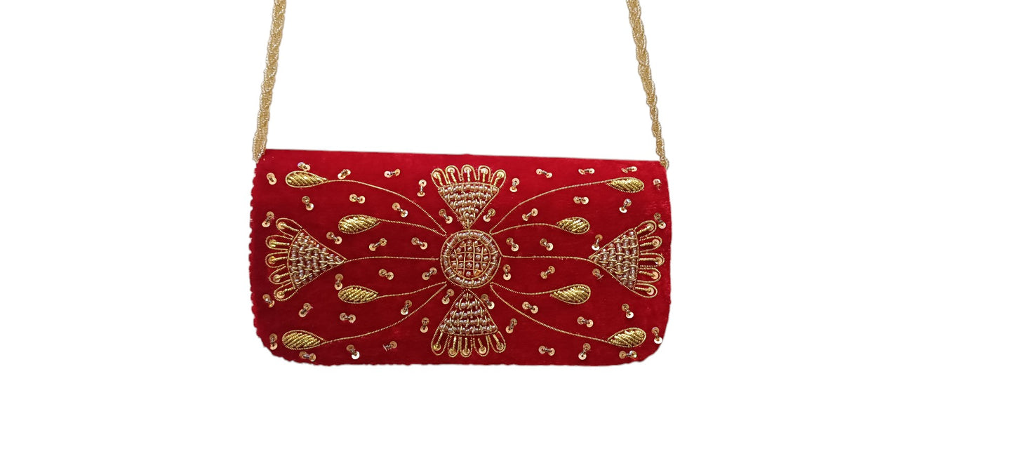 women red velvet wedding sling bag cum clutch purse