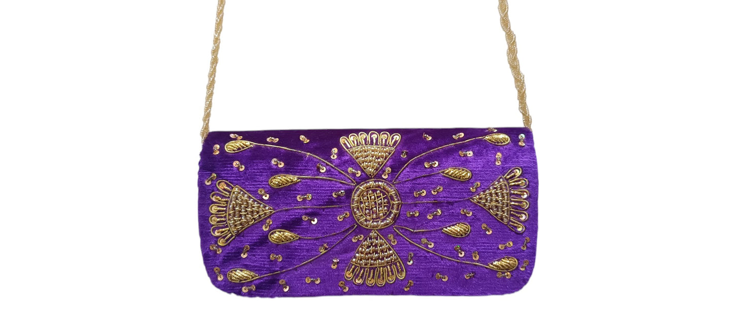 Women wedding designer velvet clutch purse purpal color