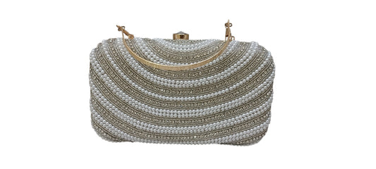 Crystal Beads women latest design women and girls clutch box purse white