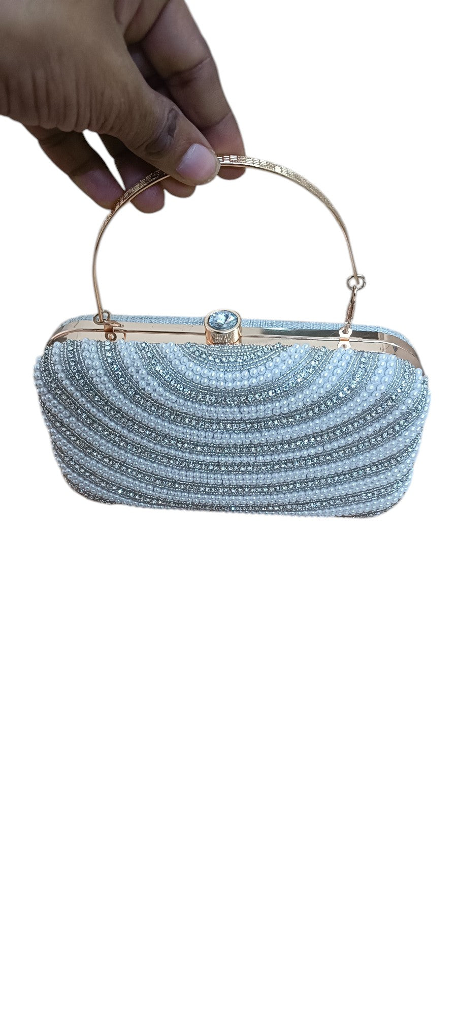 Crystal Beads women latest design women and girls clutch box purse white