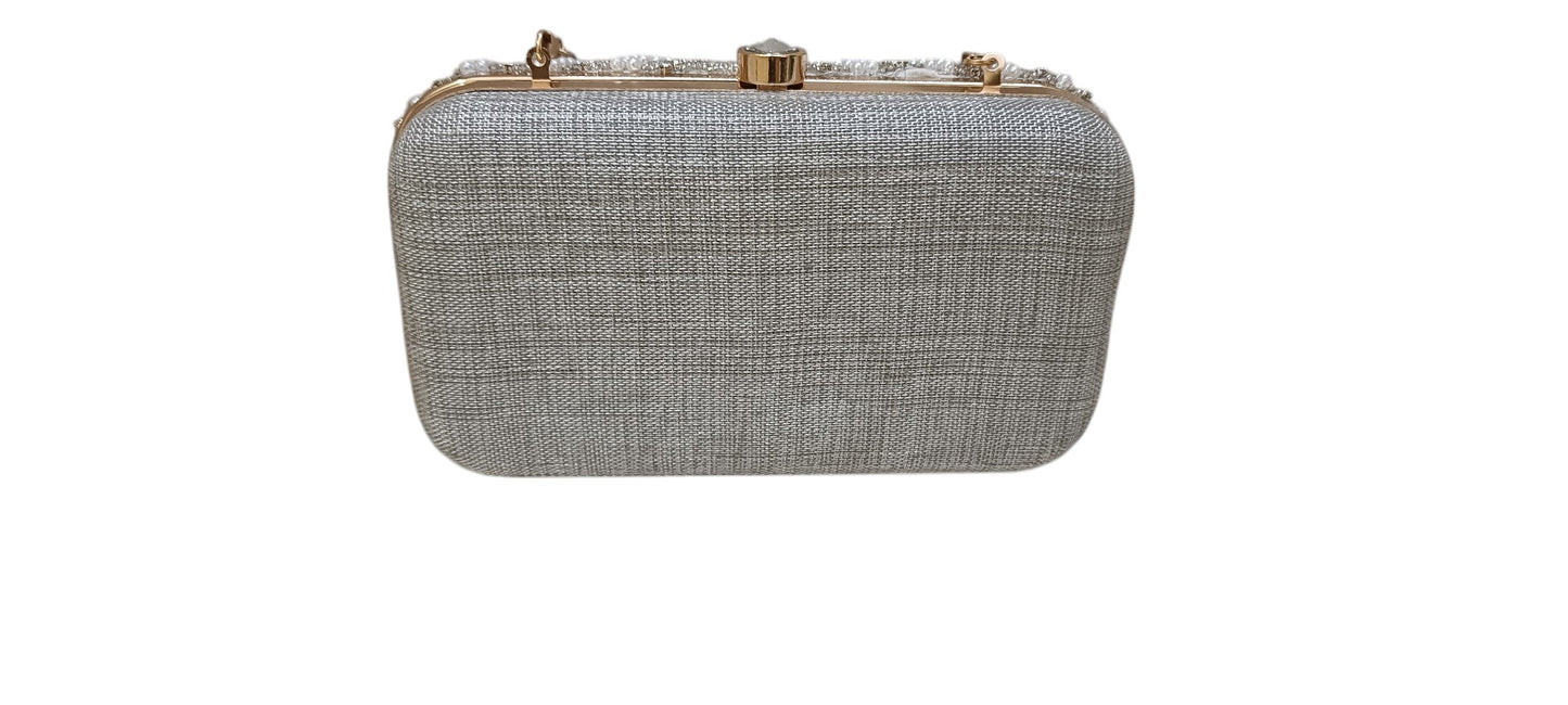 Crystal Beads women latest design women and girls clutch box purse white