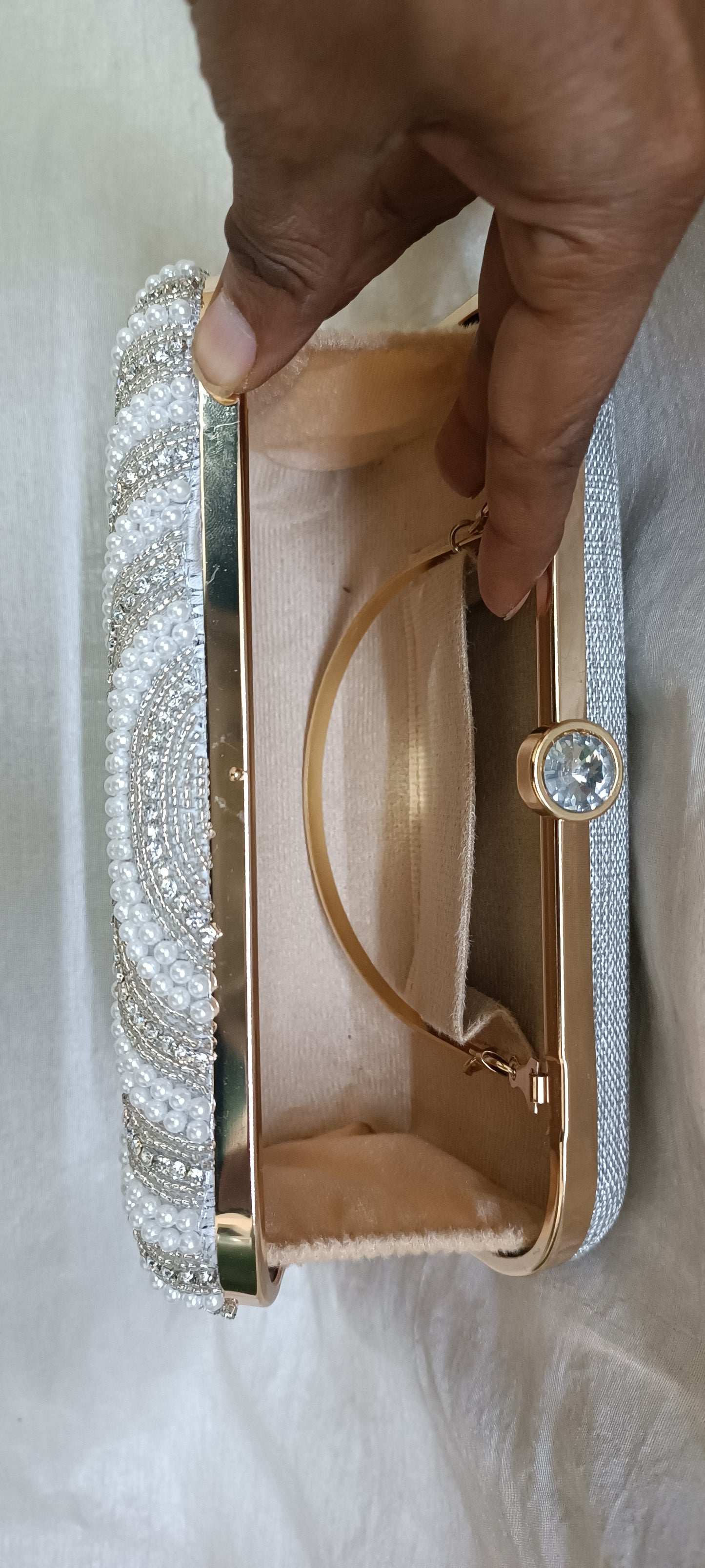 Crystal Beads women latest design women and girls clutch box purse white