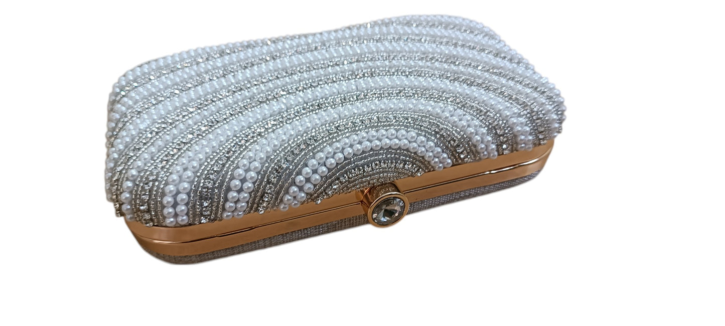 Crystal Beads women latest design women and girls clutch box purse white