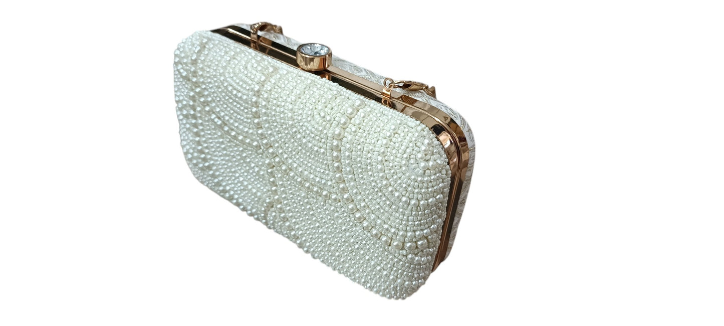 Pearl Beads hand embroidery work party and casual women clutch purse