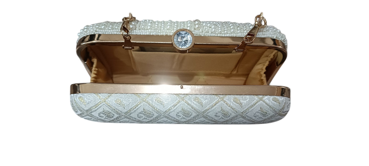 Pearl Beads hand embroidery work party and casual women clutch purse