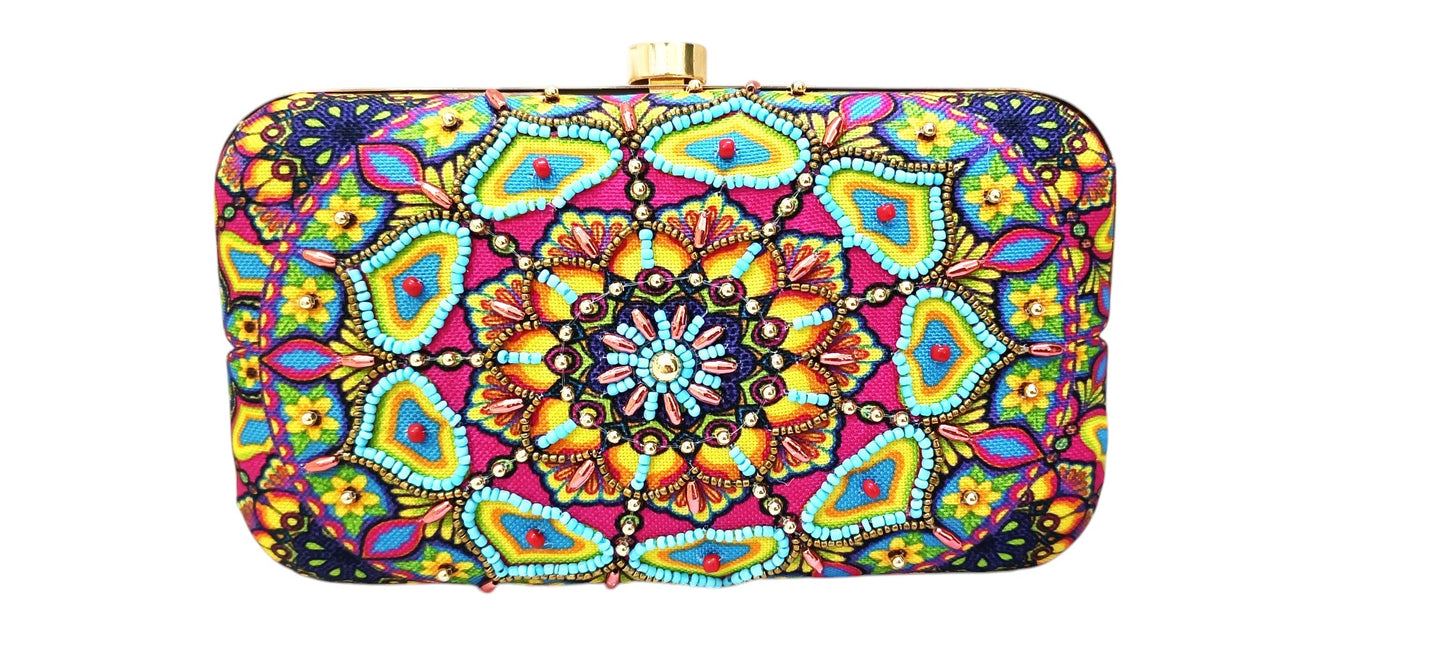 Printed embroidery work women party wear clutch pursee