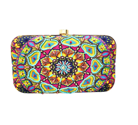 Printed embroidery work women party wear clutch pursee