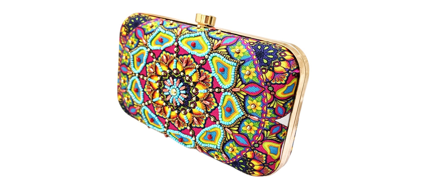 Printed embroidery work women party wear clutch pursee