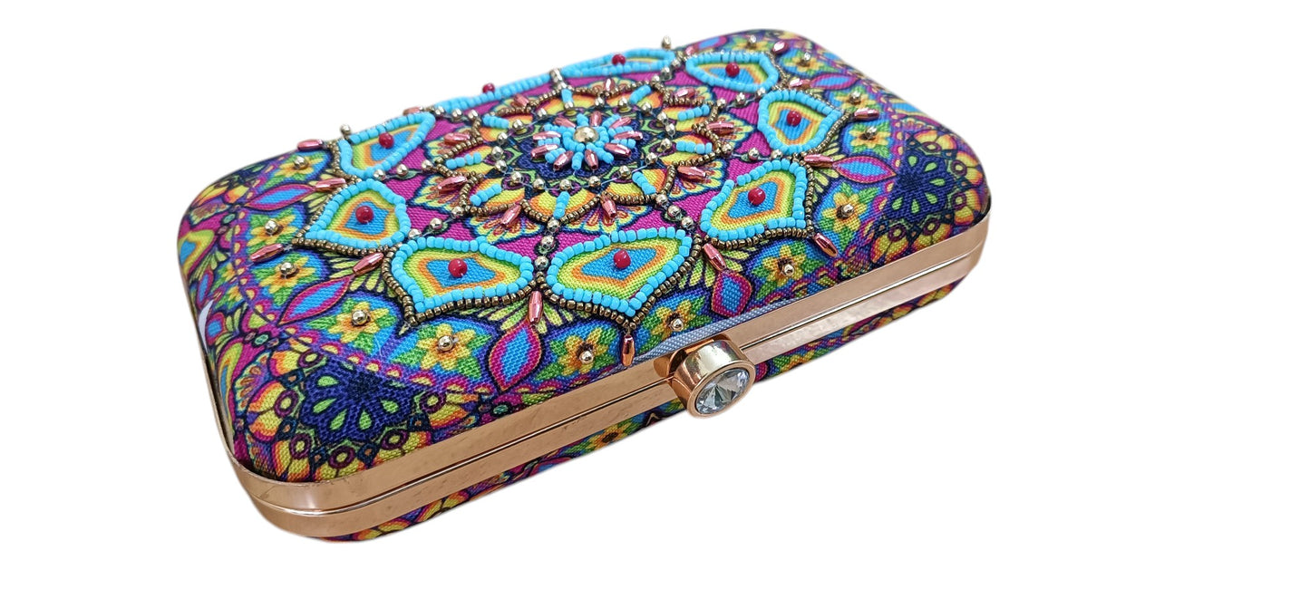 Printed embroidery work women party wear clutch pursee