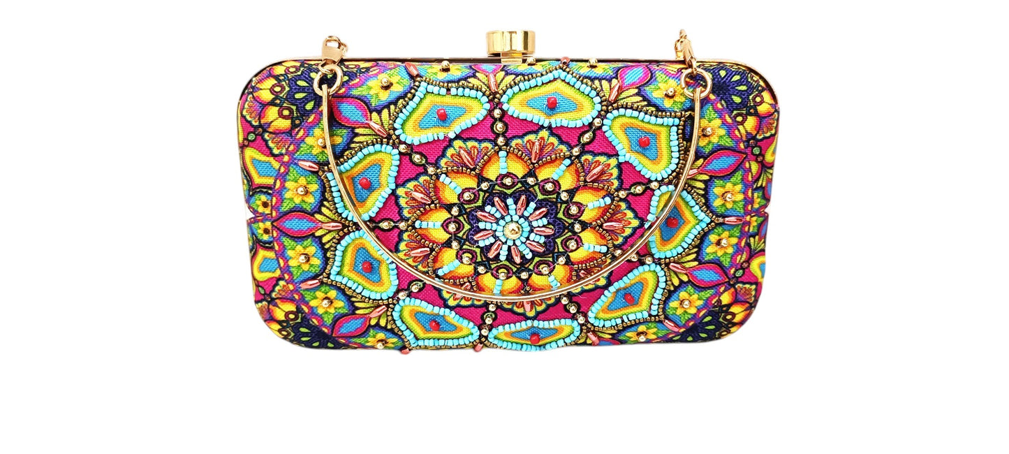 Printed embroidery work women party wear clutch pursee