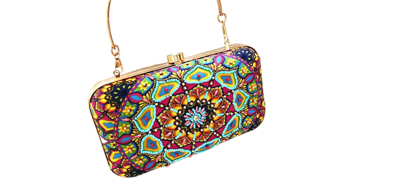 Printed embroidery work women party wear clutch pursee