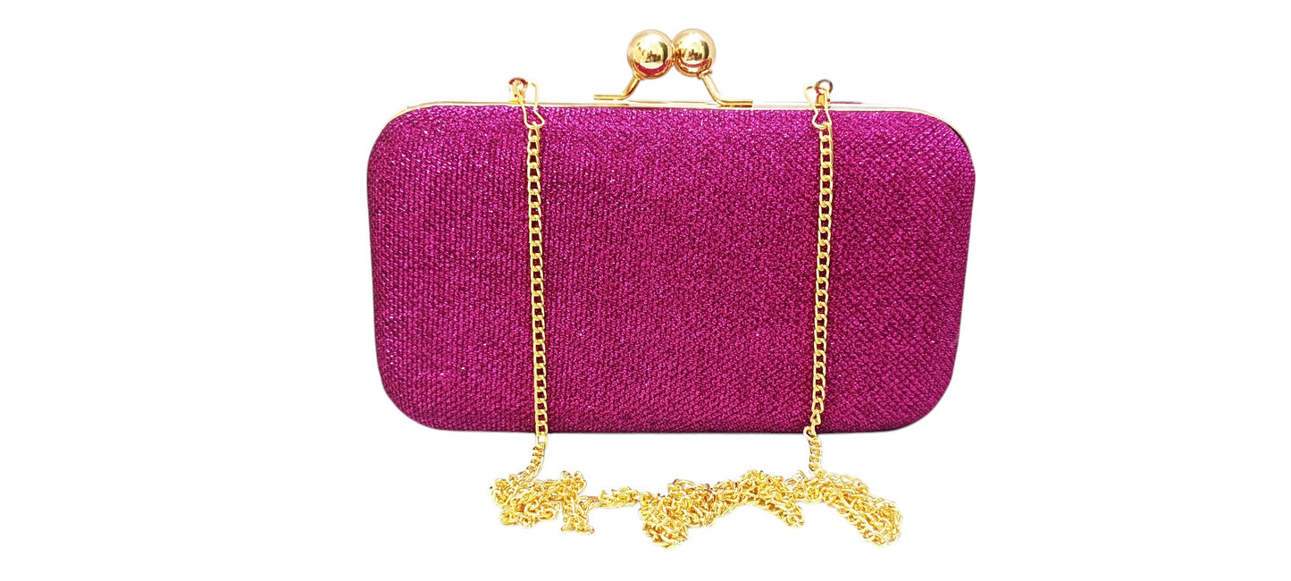 sparkling fabric women clutch box size 8x4.5 inch fusia color