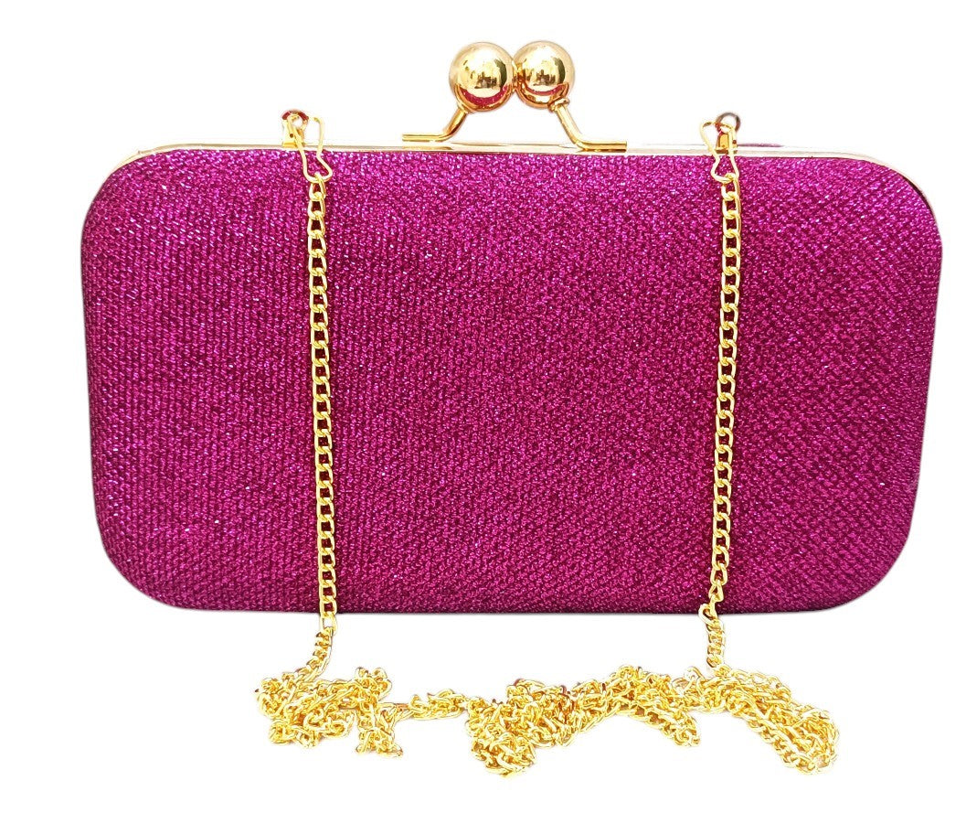 sparkling fabric women clutch box size 8x4.5 inch fusia color