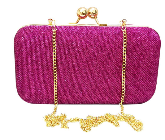 sparkling fabric women clutch box size 8x4.5 inch fusia color