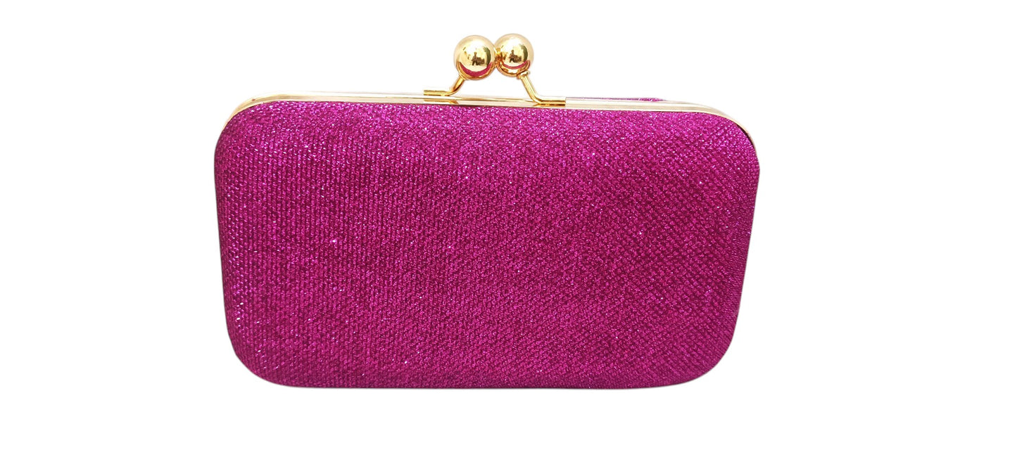 sparkling fabric women clutch box size 8x4.5 inch fusia color