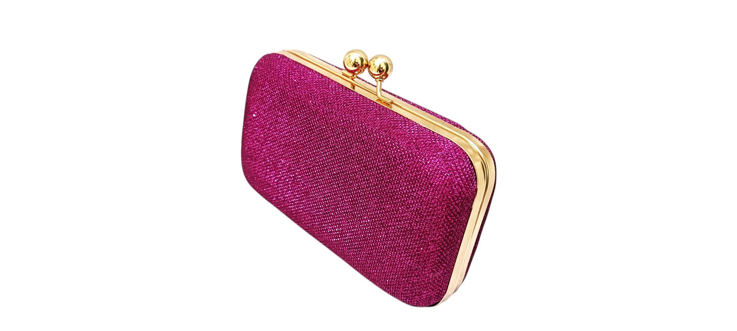 sparkling fabric women clutch box size 8x4.5 inch fusia color