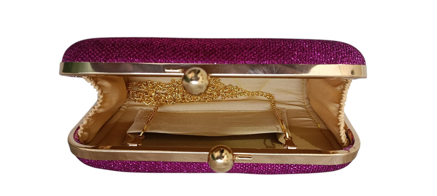 sparkling fabric women clutch box size 8x4.5 inch fusia color
