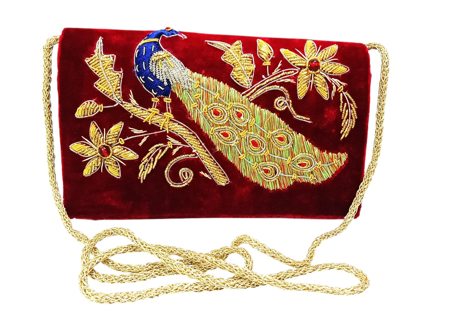 Peacock design handmade women velvet sling bag