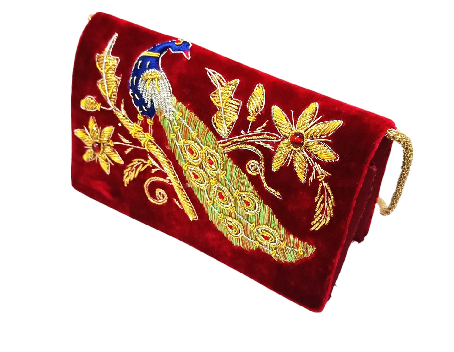Peacock design handmade women velvet sling bag