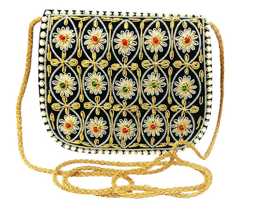 women handmade velvet fabric black sling bag