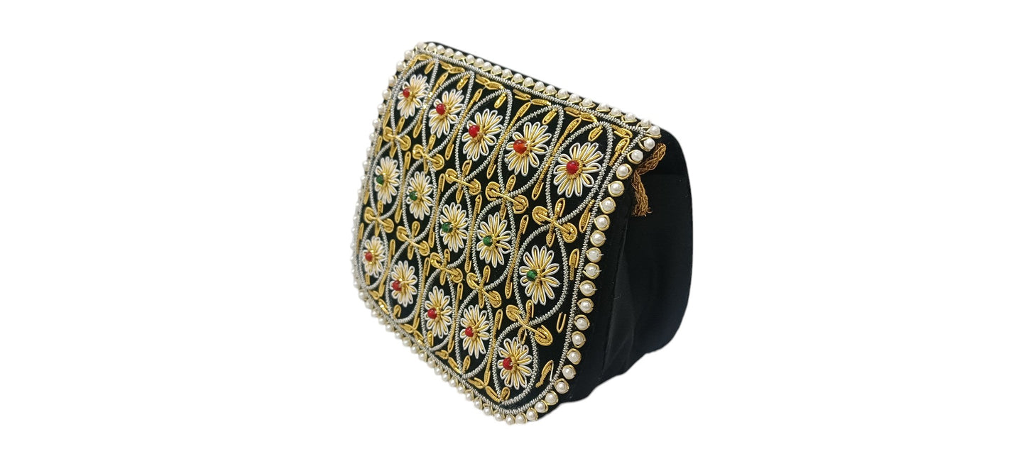 women handmade velvet fabric black sling bag