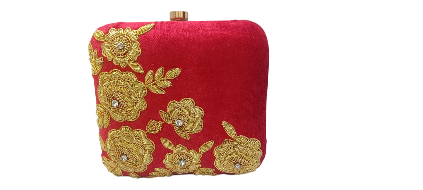 women red color zardosi work clutch purse