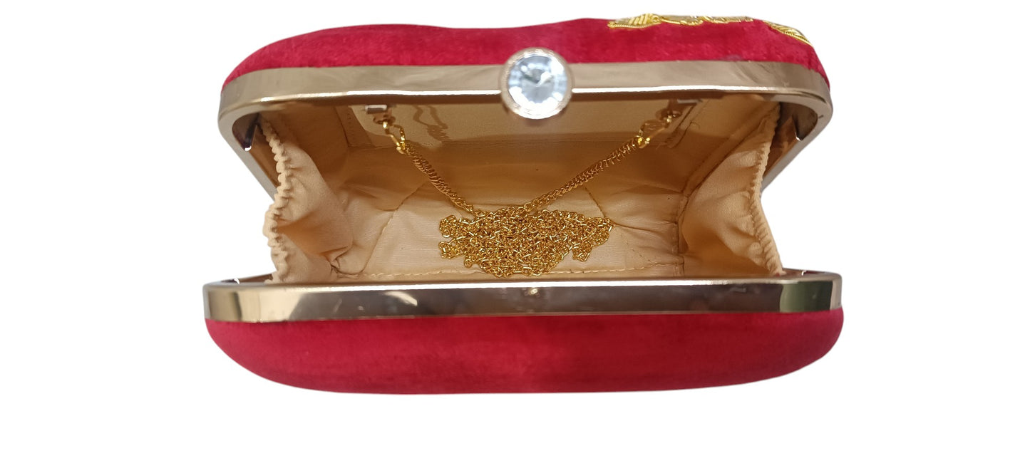 women red color zardosi work clutch purse