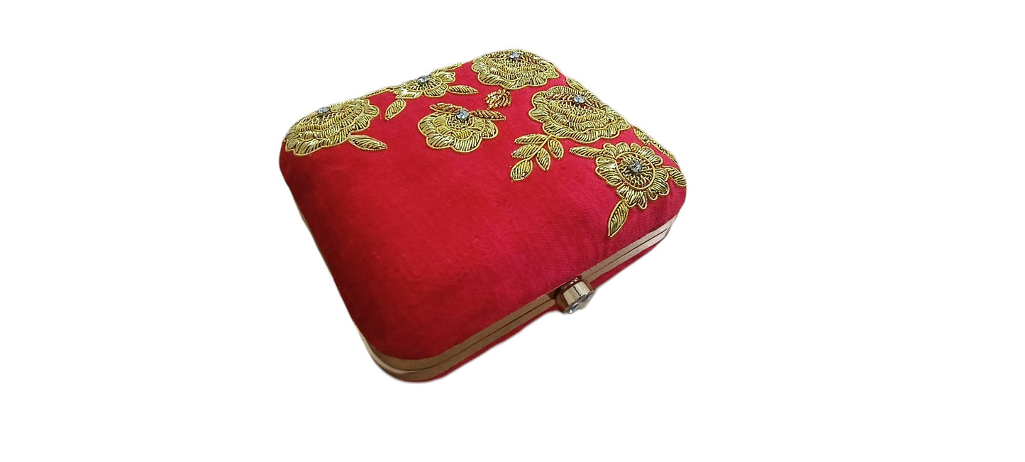 women red color zardosi work clutch purse