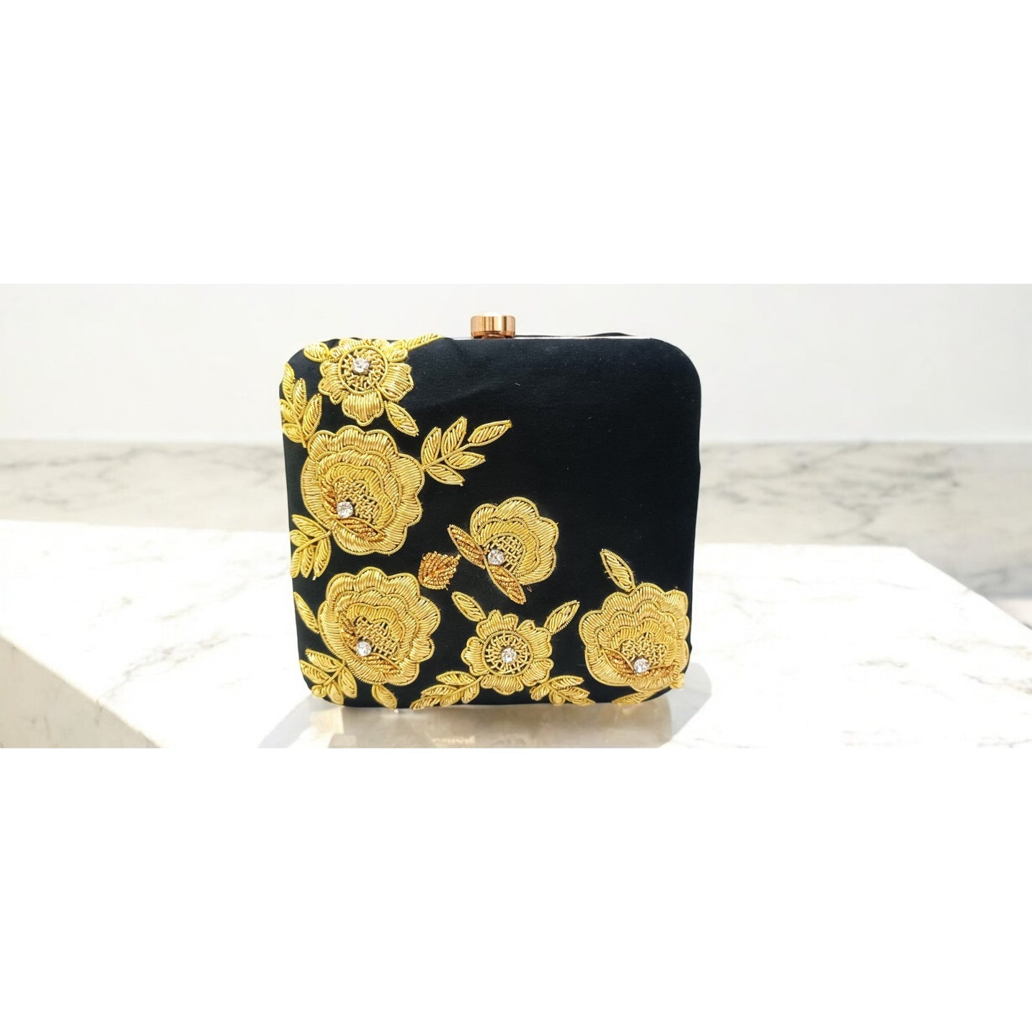 black color zardosi work hand made gold work clutch purse