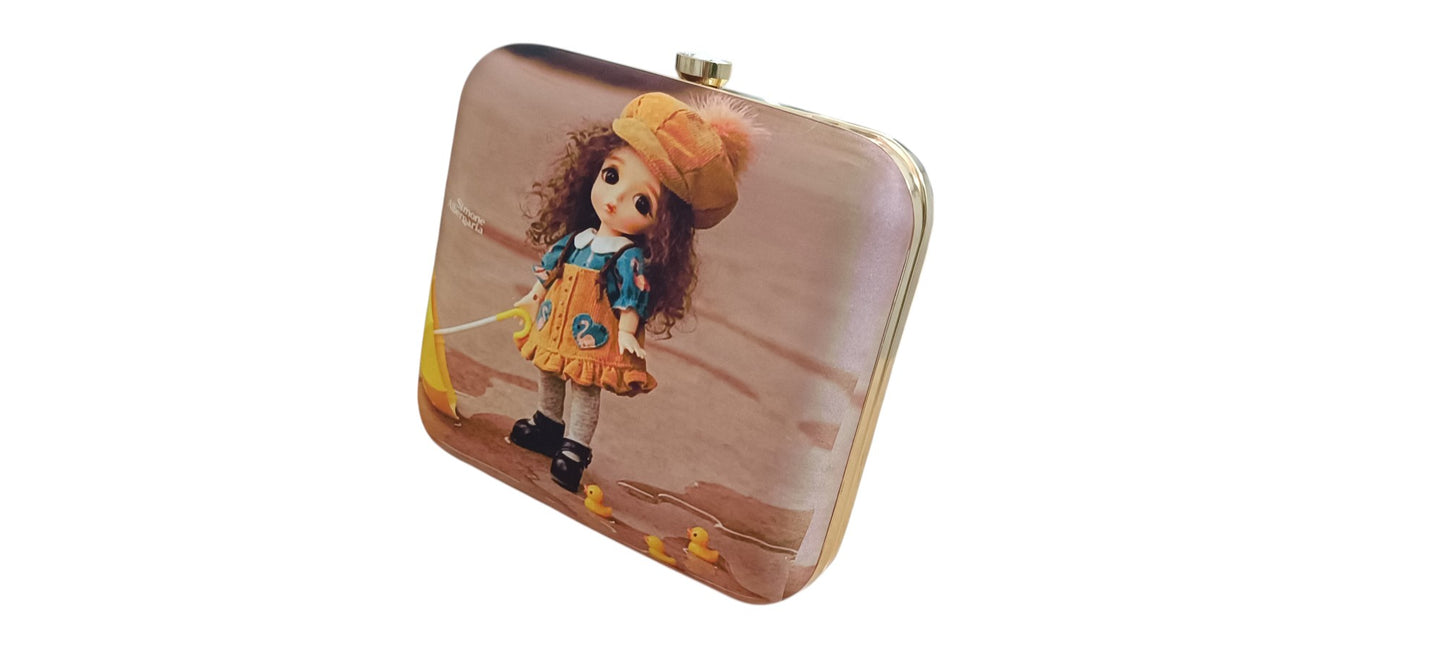 Barby print design women clutch purse with sling handle