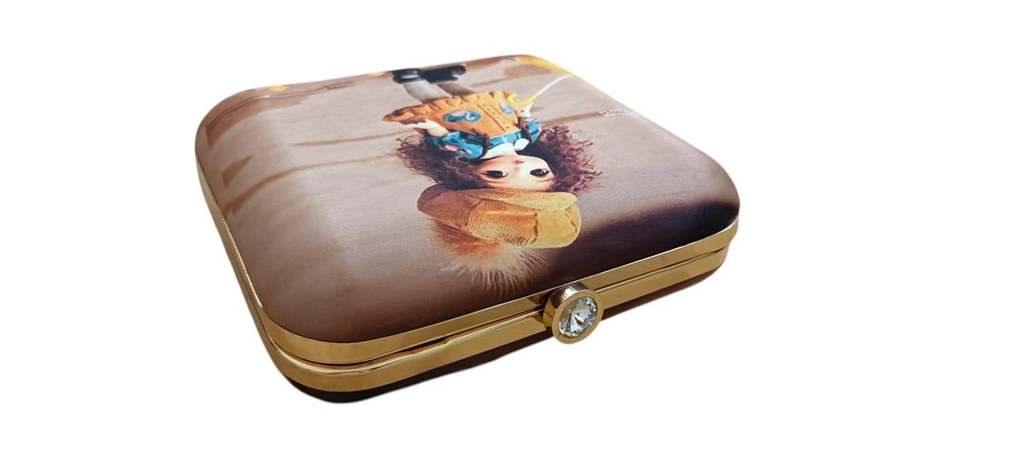 Barby print design women clutch purse with sling handle