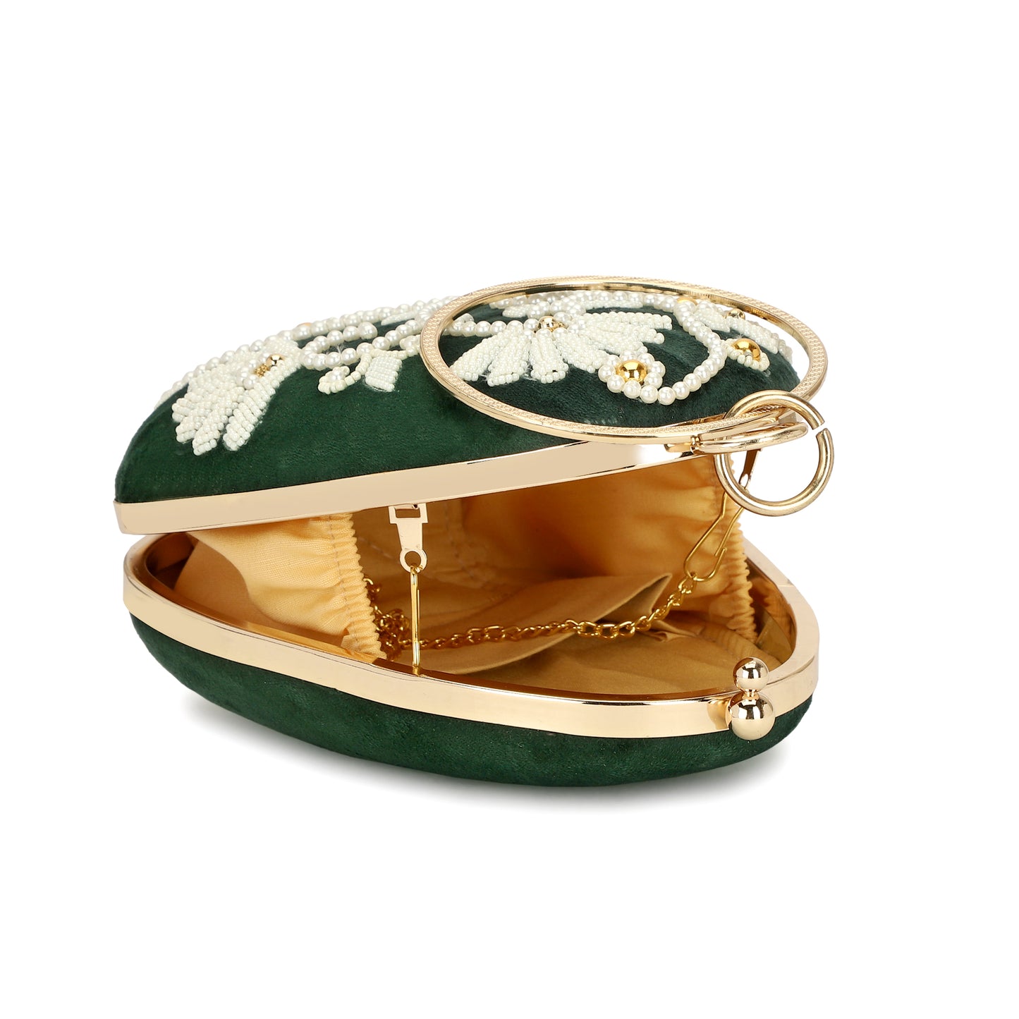 Beaded designer female partywear clutch purse green color