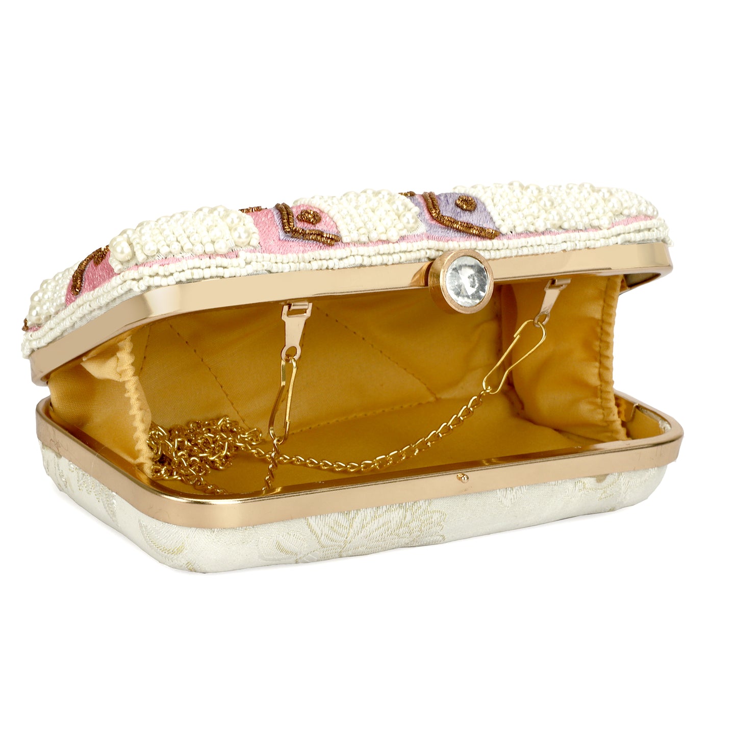 Pearl Beaded multicolor formal party clutch with gold chain for women and girls