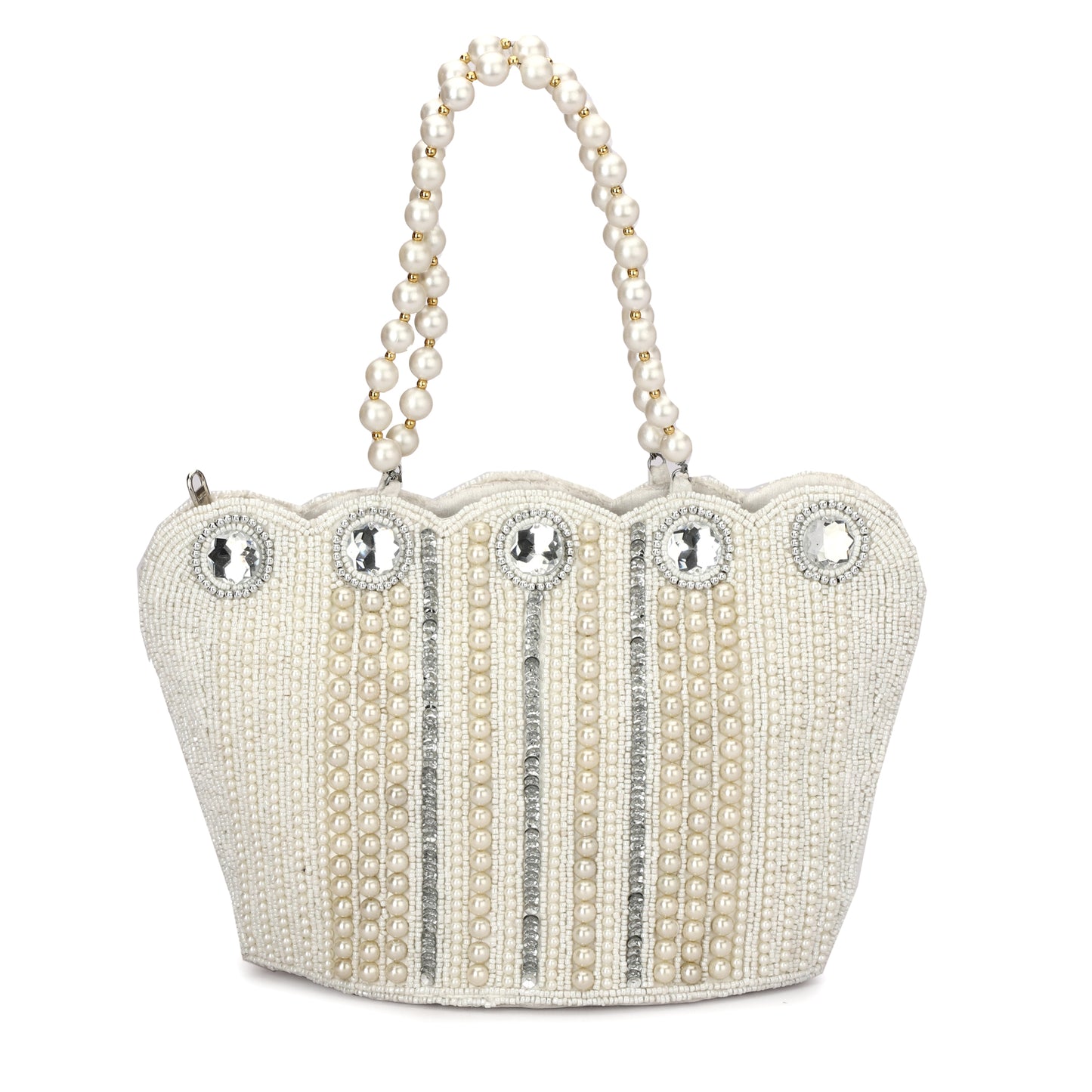 Women's White Pearls Beaded Hand Embroidered Party/wedding hand Bag Purse